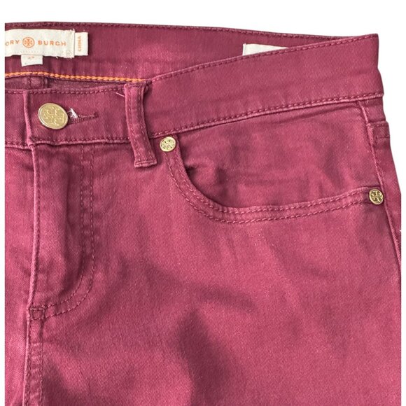 TORY BURCH Women's Super Skinny Jeans Size 29 Burgundy Wine Red Designer Denim - Picture 5 of 10